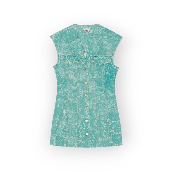 GANNI Denim Mini Blazer Dress Organic Cotton XS Romantic Girly - Picture 2 of 13